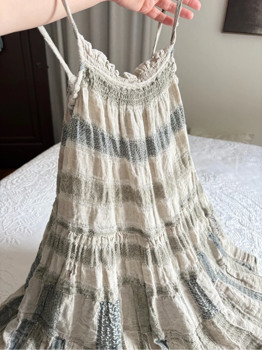 La Bottega di Brunello girls flax linen dress striped artsy woven size 5 Italy